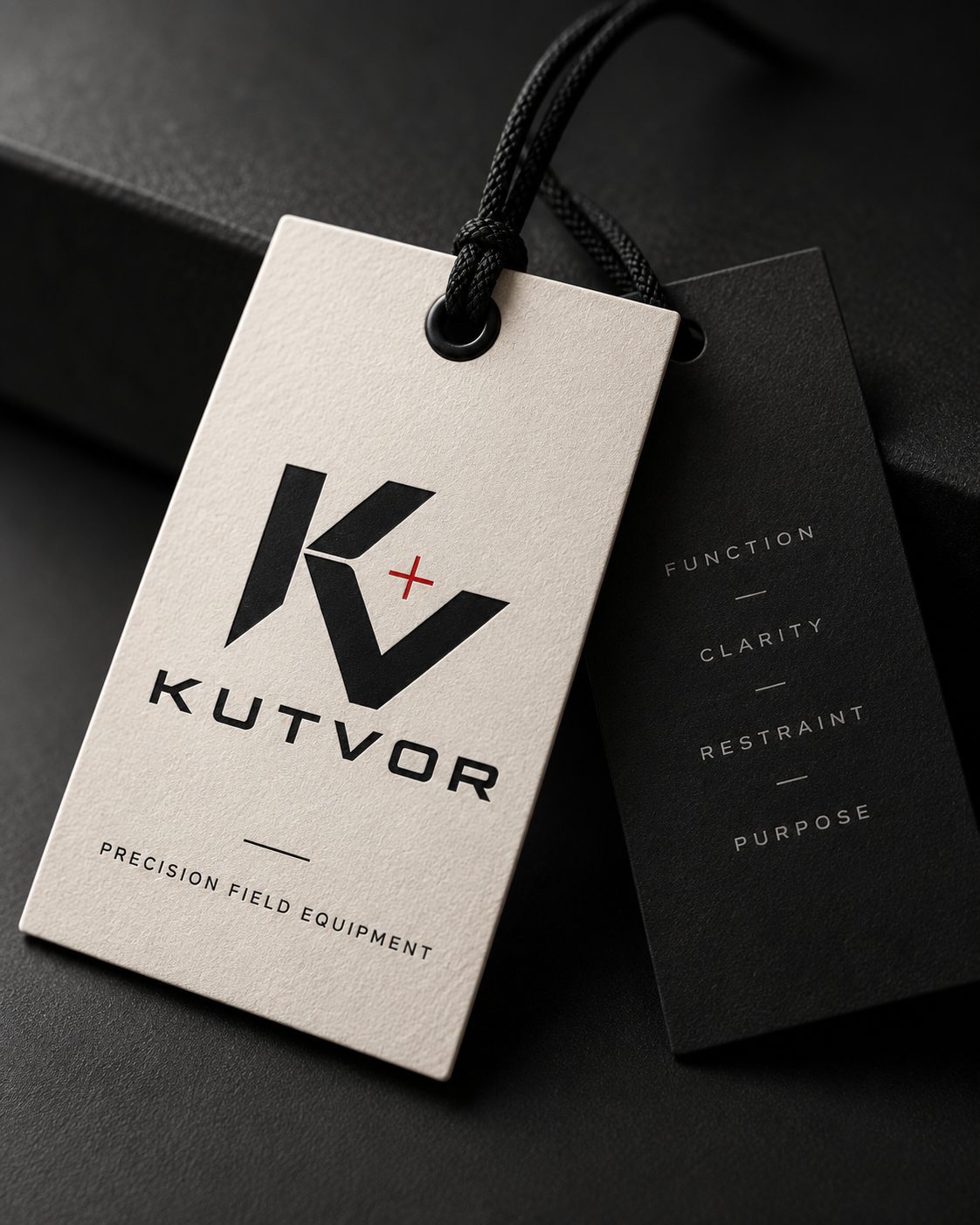 KUTVOR hangtag on a neutral product surface